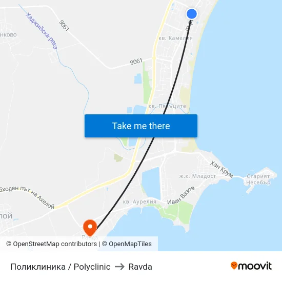 Поликлиника / Polyclinic to Ravda map
