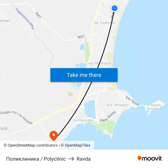Поликлиника / Polyclinic to Ravda map