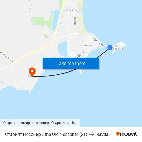 Старият Несебър / the Old Nessebar (21) to Ravda map