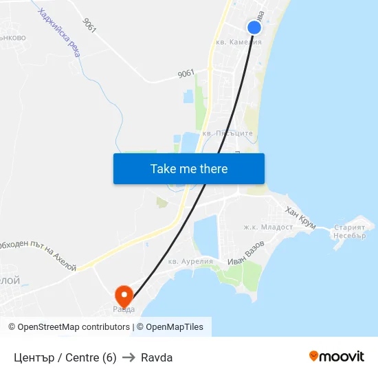 Център / Centre (6) to Ravda map