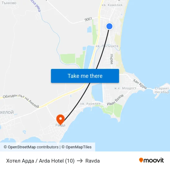 Хотел Арда / Arda Hotel (10) to Ravda map