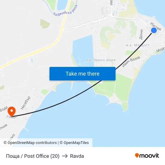 Поща / Post Office (20) to Ravda map