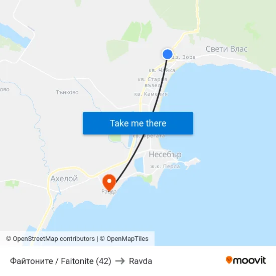 Файтоните / Faitonite (42) to Ravda map