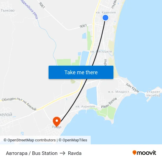 Автогара / Bus Station to Ravda map