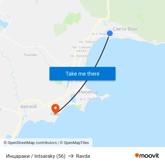 Инцараки / Intsaraky (56) to Ravda map