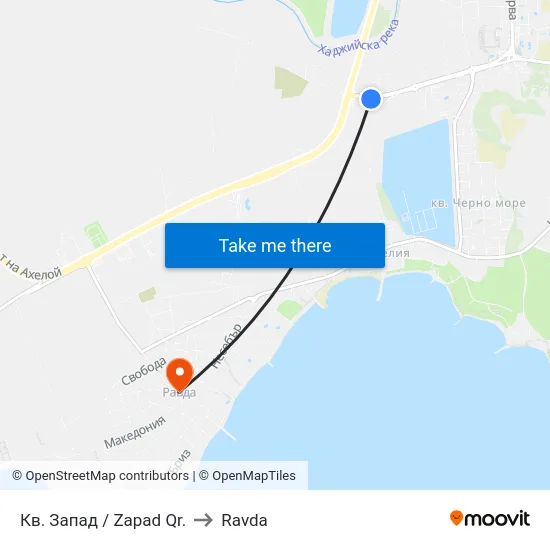 Кв. Запад / Zapad Qr. to Ravda map