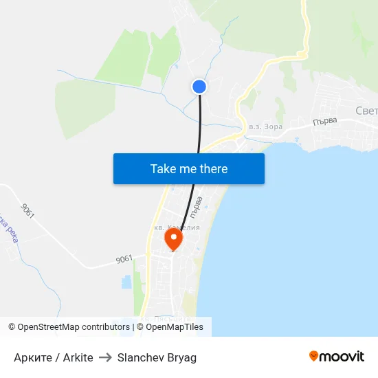 Арките / Arkite to Slanchev Bryag map