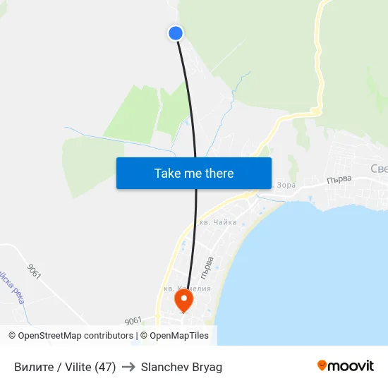 Вилите / Vilite (47) to Slanchev Bryag map