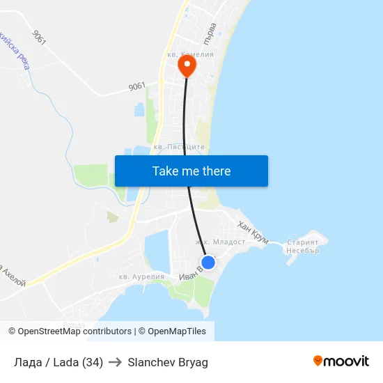 Лада / Lada (34) to Slanchev Bryag map