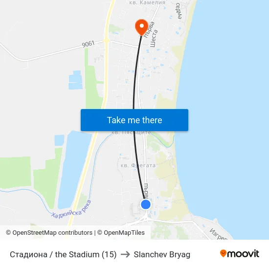 Стадиона / the Stadium (15) to Slanchev Bryag map