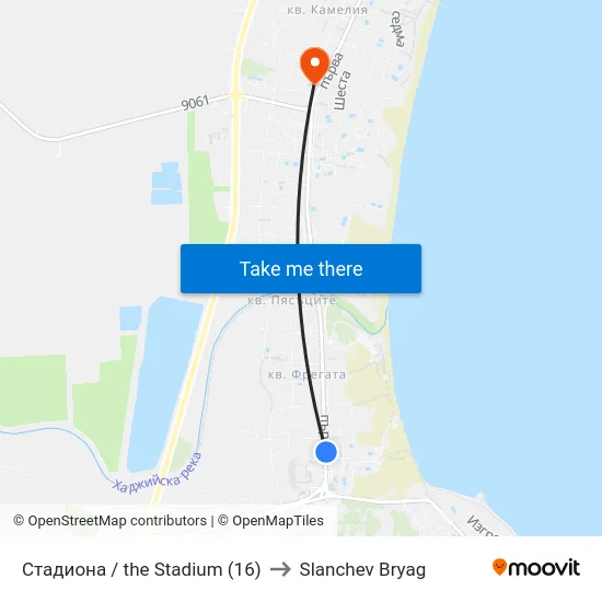 Стадиона / the Stadium (16) to Slanchev Bryag map