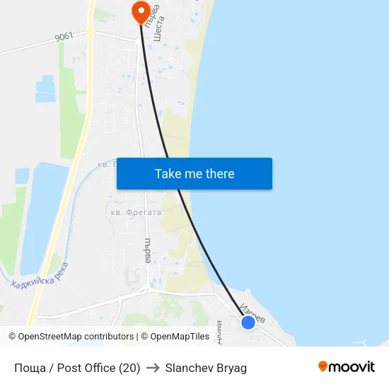 Поща / Post Office (20) to Slanchev Bryag map