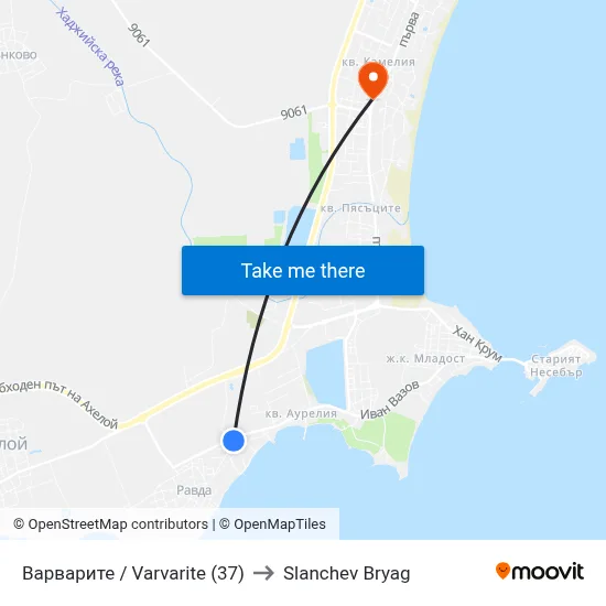 Варварите / Varvarite (37) to Slanchev Bryag map