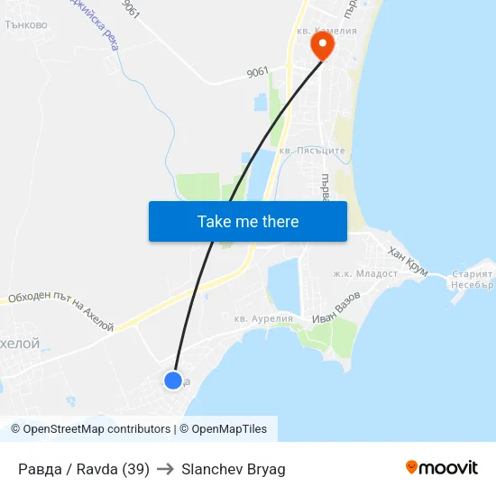 Равда / Ravda (39) to Slanchev Bryag map