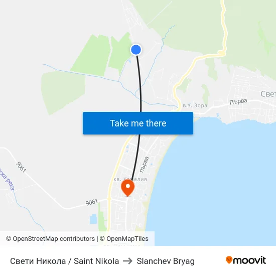 Свети Никола / Saint Nikola to Slanchev Bryag map