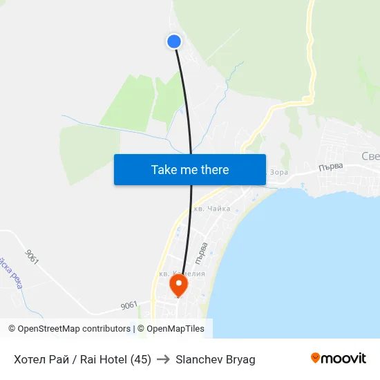 Rai Hotel (45) to Sunny Beach map