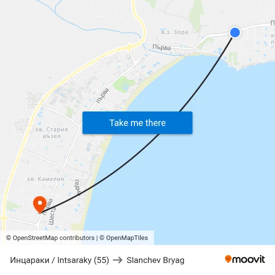 Инцараки / Intsaraky (55) to Slanchev Bryag map