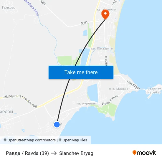 Равда / Ravda (39) to Slanchev Bryag map