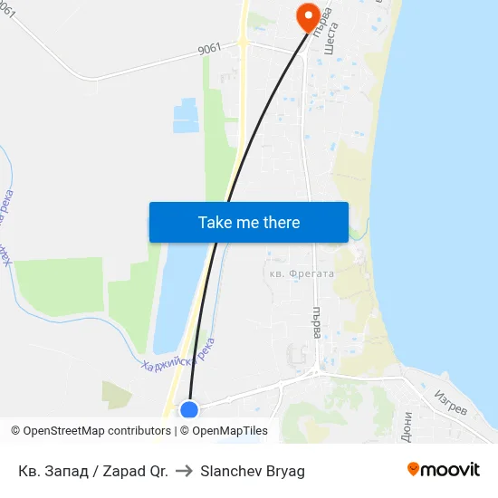 Кв. Запад / Zapad Qr. to Slanchev Bryag map