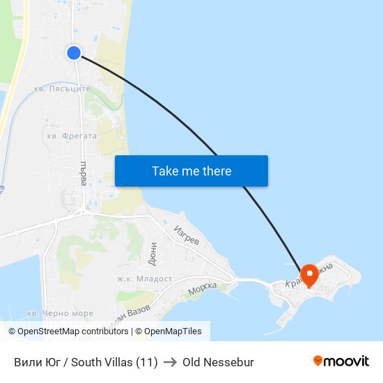 Вили Юг / South Villas (11) to Old Nessebur map