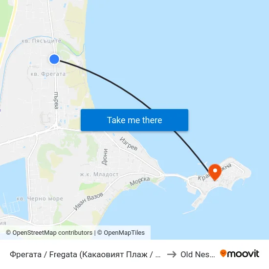 Фрегата / Fregata (Какаовият Плаж / Cacao Beach) (13) to Old Nessebur map