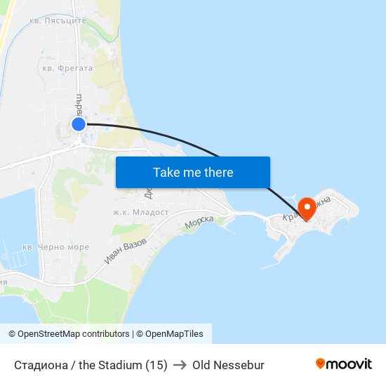 Стадиона / the Stadium (15) to Old Nessebur map
