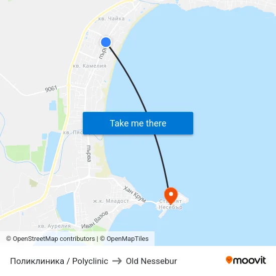 Поликлиника / Polyclinic to Old Nessebur map