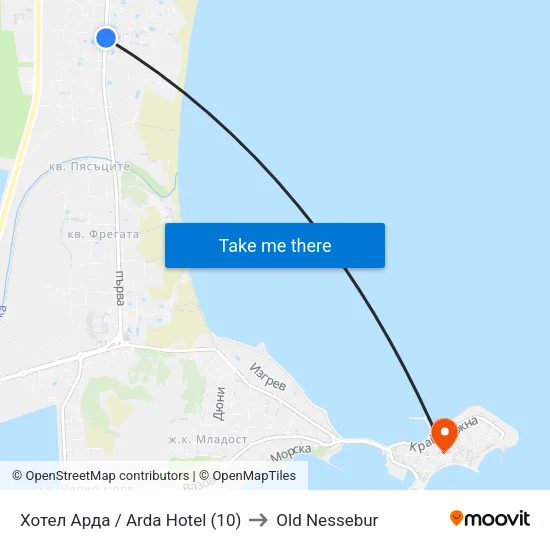 Хотел Арда / Arda Hotel (10) to Old Nessebur map