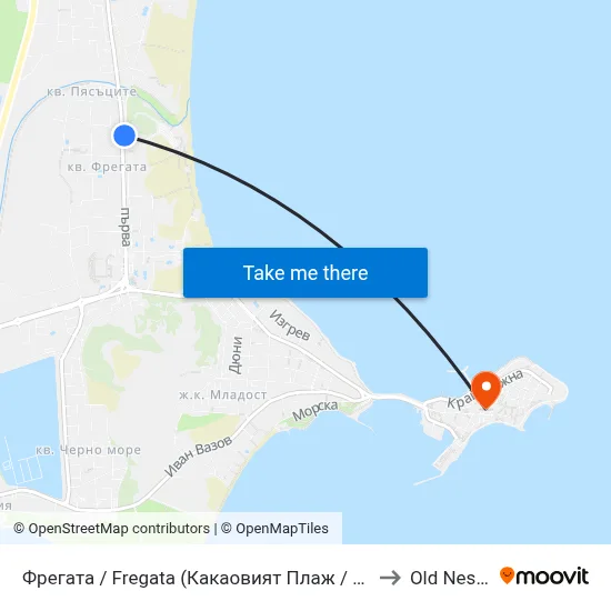 Фрегата / Fregata (Какаовият Плаж / Cacao Beach) (14) to Old Nessebur map
