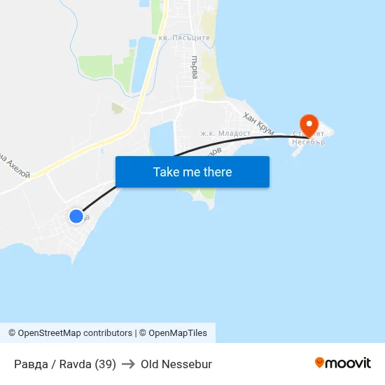 Ravda (39) to Old Nessebar map