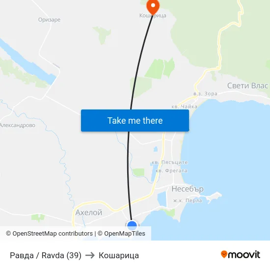 Равда / Ravda (39) to Кошарица map