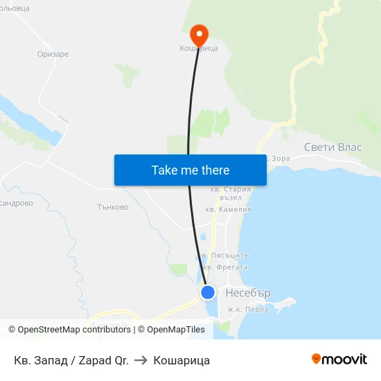 Кв. Запад / Zapad Qr. to Кошарица map