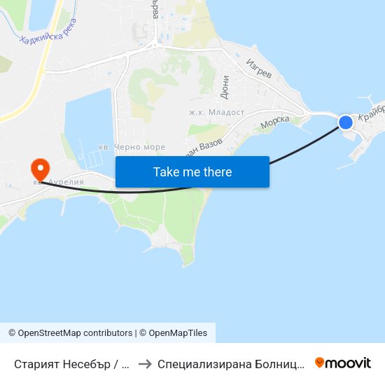 Старият Несебър / the Old Nessebar (21) to Специализирана Болница За Рехабилитация Мари map