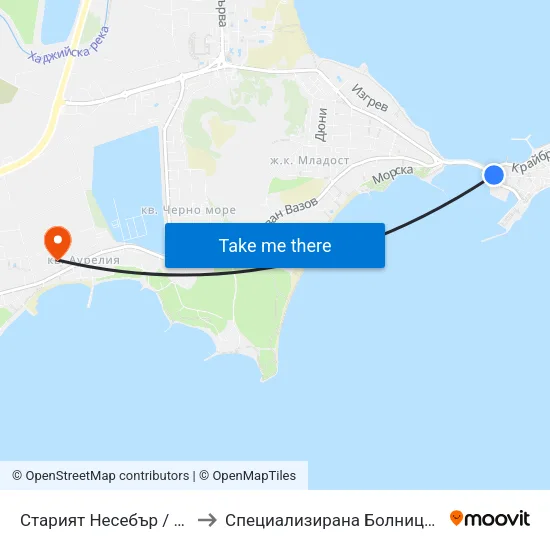 Старият Несебър / the Old Nessebar (21) to Специализирана Болница За Рехабилитация Мари map