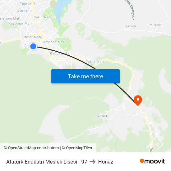Atatürk Endüstri Meslek Lisesi - 97 to Honaz map