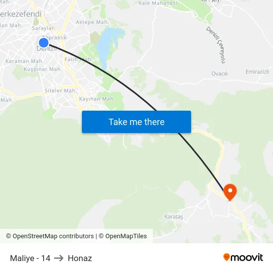 Maliye - 14 to Honaz map