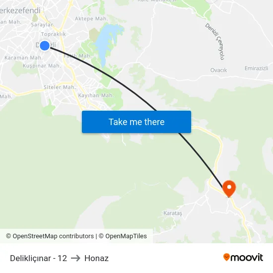 Delikliçınar - 12 to Honaz map