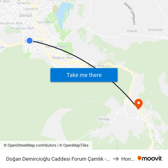 Doğan Demircioğlu Caddesi Forum Çamlık - 118 to Honaz map