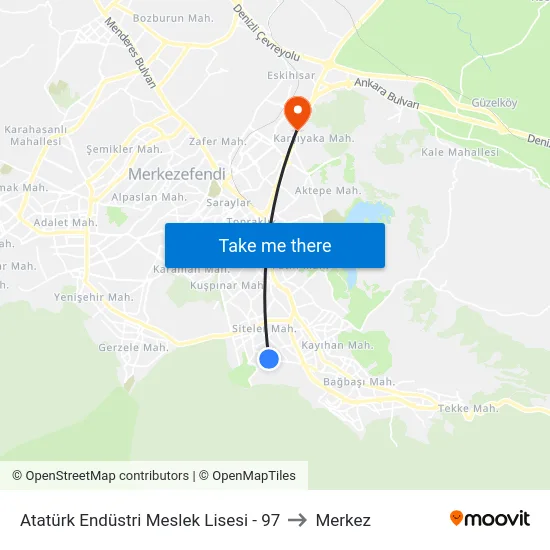 Atatürk Endüstri Meslek Lisesi - 97 to Merkez map