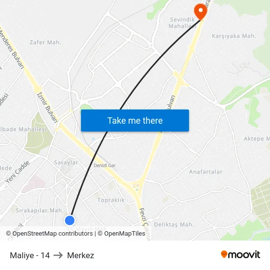 Maliye - 14 to Merkez map