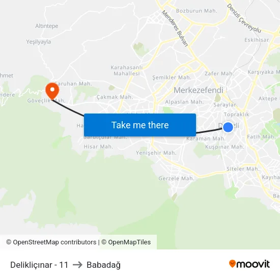 Delikliçınar - 11 to Babadağ map