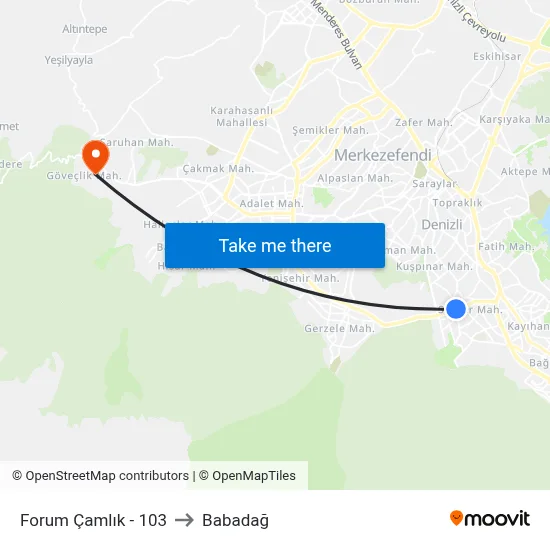 Forum Çamlık - 103 to Babadağ map