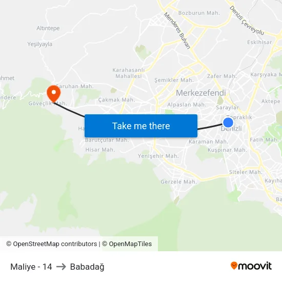 Maliye - 14 to Babadağ map