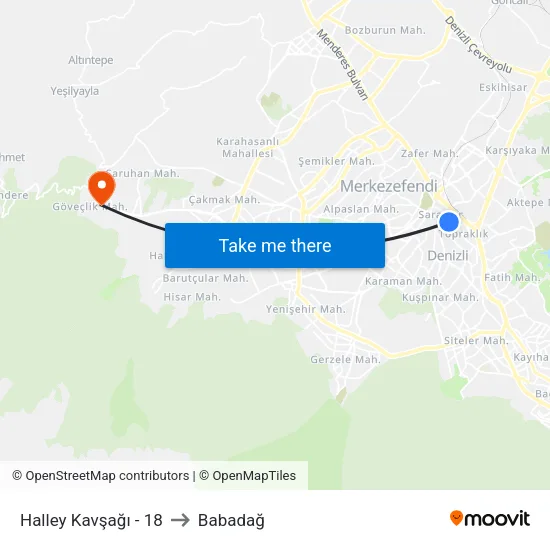 Halley Kavşağı - 18 to Babadağ map