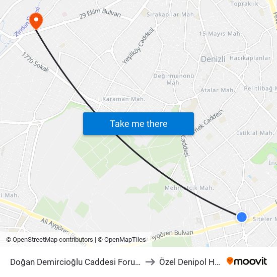 Doğan Demircioğlu Caddesi Forum Çamlık - 103 to Özel Denipol Hastanesi map