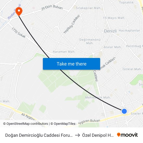 Doğan Demircioğlu Caddesi Forum Çamlık - 118 to Özel Denipol Hastanesi map