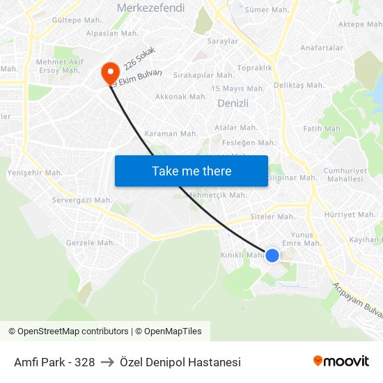 Amfi Park - 328 to Özel Denipol Hastanesi map