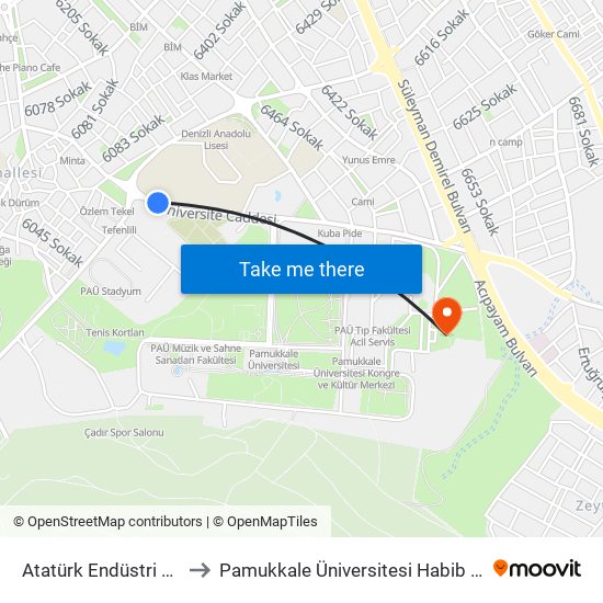Atatürk Endüstri Meslek Lisesi - 97 to Pamukkale Üniversitesi Habib Kızıltaş Psikiyatri Hastanesi map