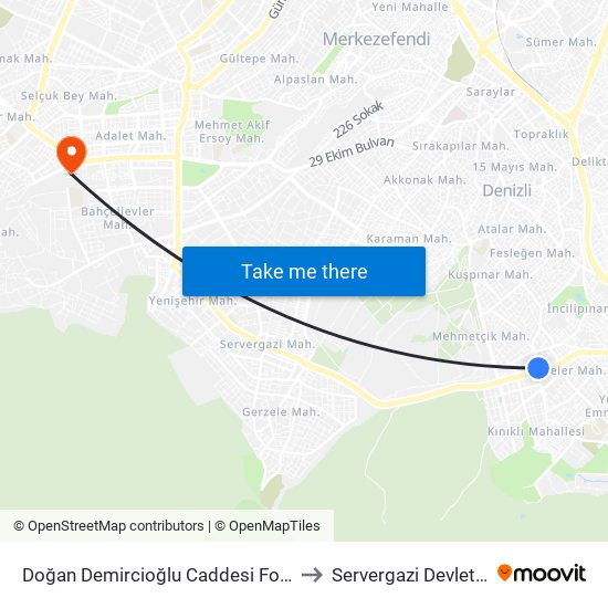 Doğan Demircioğlu Caddesi Forum Çamlık - 103 to Servergazi Devlet Hastanesi map