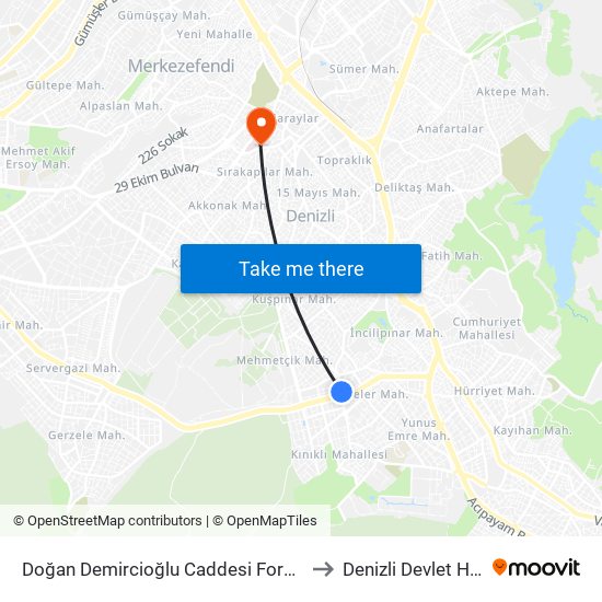 Doğan Demircioğlu Caddesi Forum Çamlık - 103 to Denizli Devlet Hastanesi map